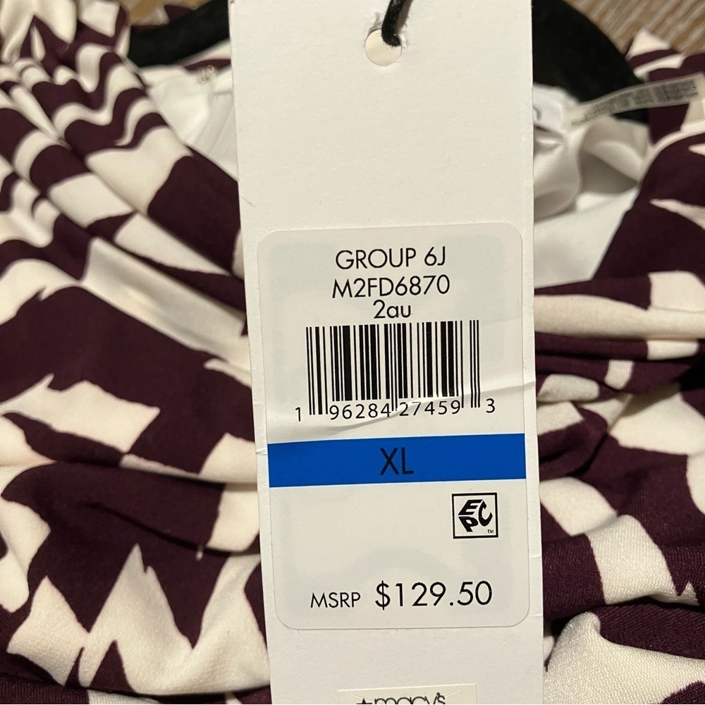 NWT Calvin Klein Eggplant and Cream Abstract Sleeveless Print Maxi Dress (XL) - Picture 8 of 12